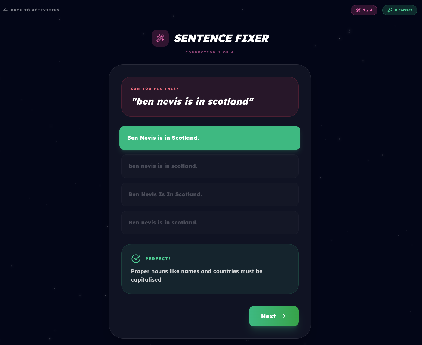 Sentence Fixer Activity for English/CfE Grammar